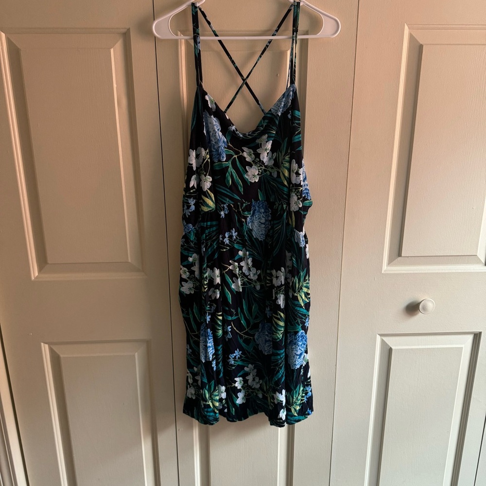 Old Navy Blue Floral Fit & Flare Strappy Mini Plus Size Dress